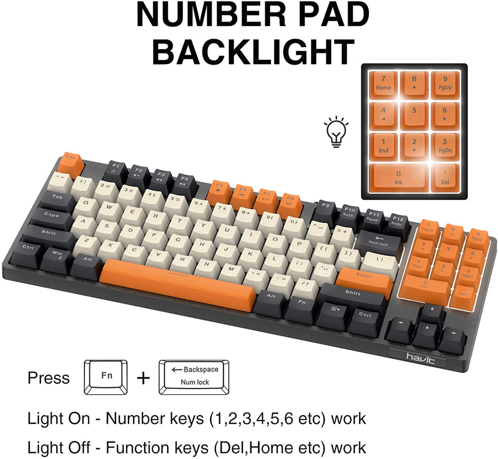 HAVIT KB487L TKL Gaming Mechanical Keyboard 89 Keys PBT Keycaps